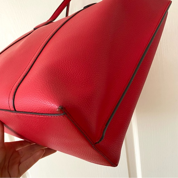 Tory Burch Perry Red Pebble Leather Triple Compartment Tote/Shoulder Bag - Picture 12 of 16